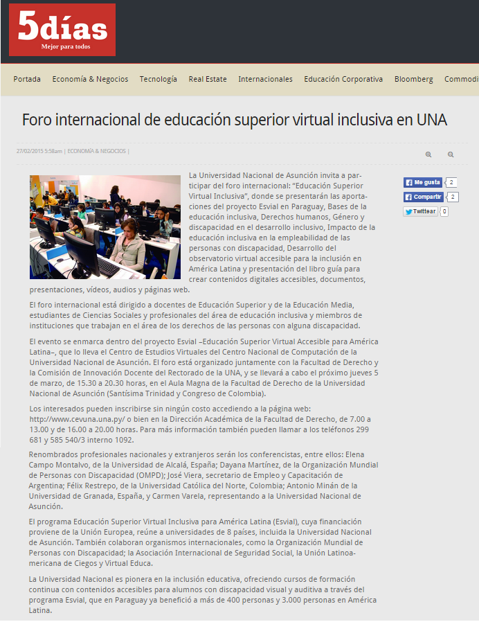 Foro internacional de educación superior virtual inclusiva en UNA